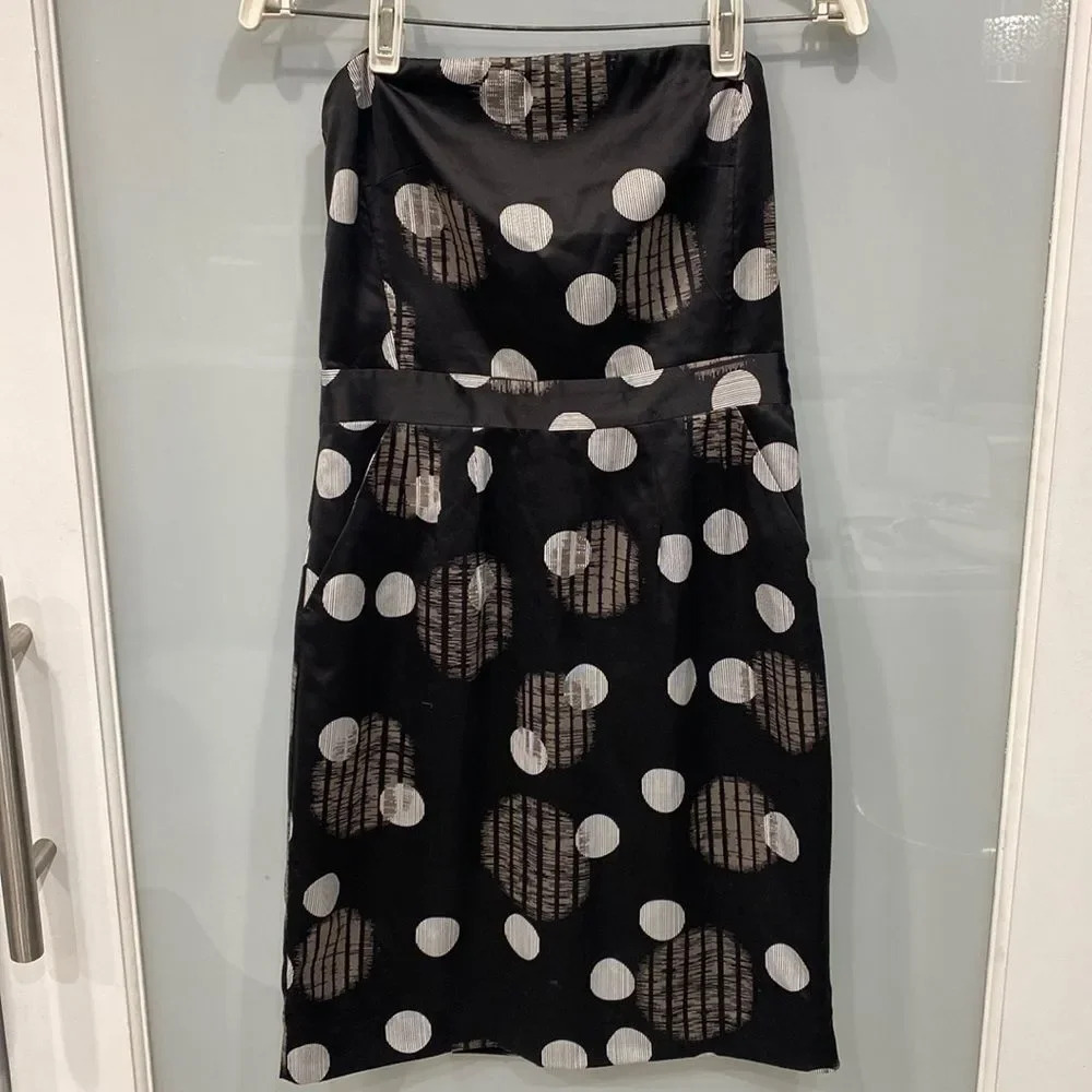 Banana Republic Women's Black White Strapless Poka Dot Print Mini Dress Sz 4